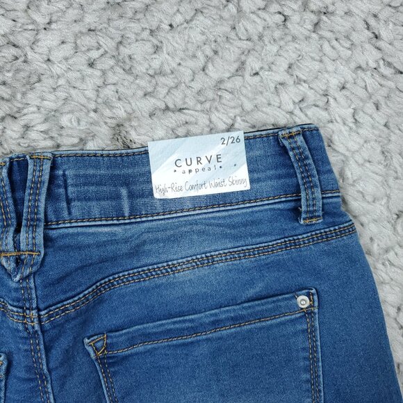 Curve Appeal High Rise Concealed Comfort Waist Skinny Jeans Size 2 26 Blue - Picture 3 of 8
